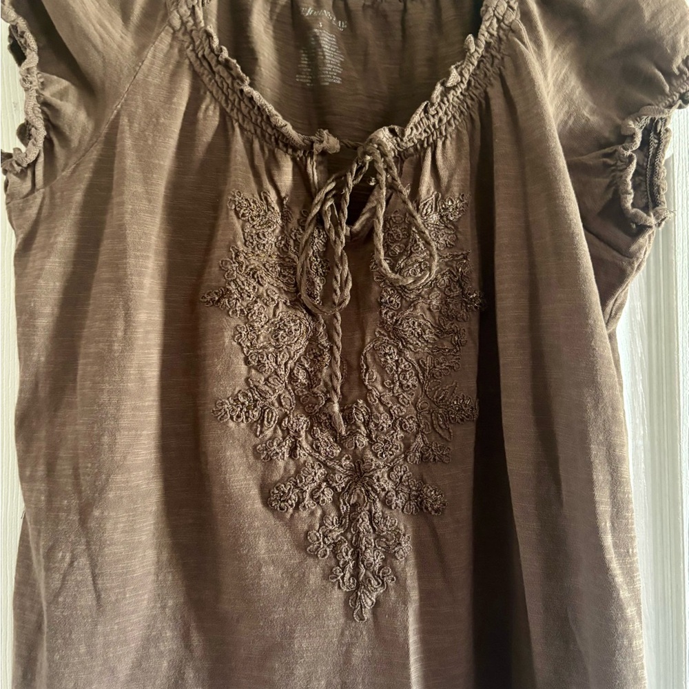 St. John's Bay Brown Embroidered Blouse - Picture 2 of 3